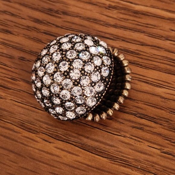 Y2K 1990s Pave Rhinestone Stretch Ring - Picture 2 of 10